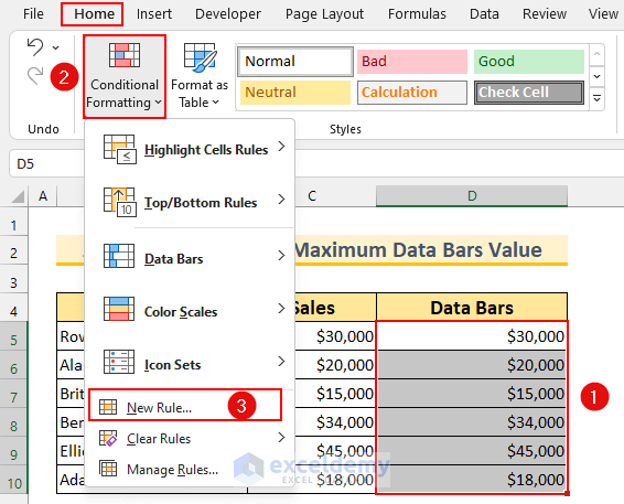 How to Define Maximum Data Bars Value in Excel 3