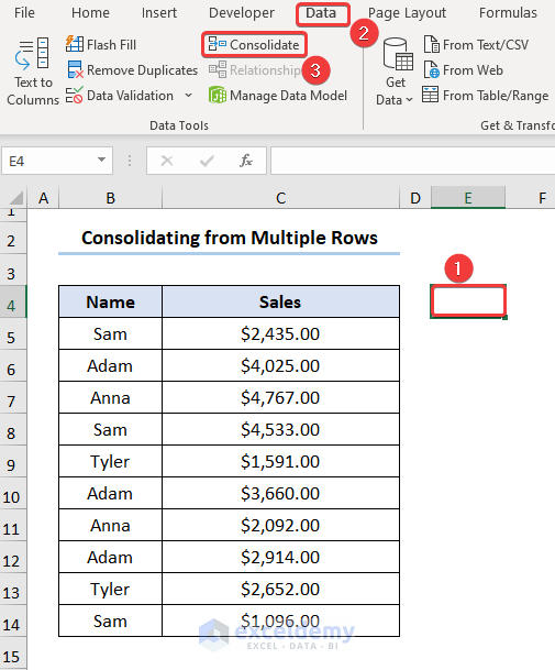 How to Do Consolidation in Excel for Multiple Rows