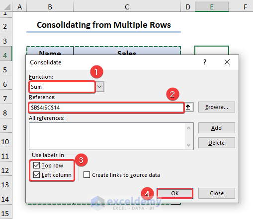 How to Do Consolidation in Excel for Multiple Rows