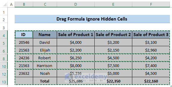 Drag Formula Ignore Hidden Cells in Excel