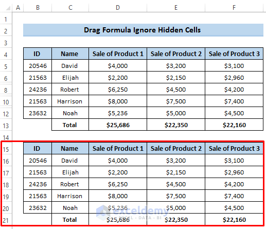 Drag Formula Ignore Hidden Cells in Excel