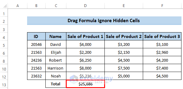 Drag Formula Ignore Hidden Cells in Excel 