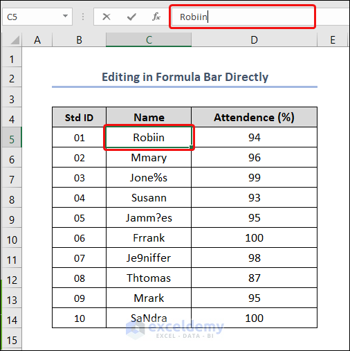 Editing in formula bar Directly