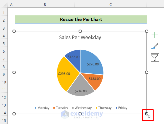 Access the Double Arrow to Resize Pie Chart