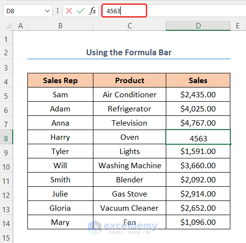 How to Edit a Cell in Excel Using Formula Bar