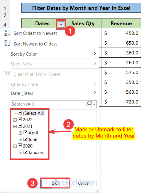 How to Filter Dates by Month and Year in Excel