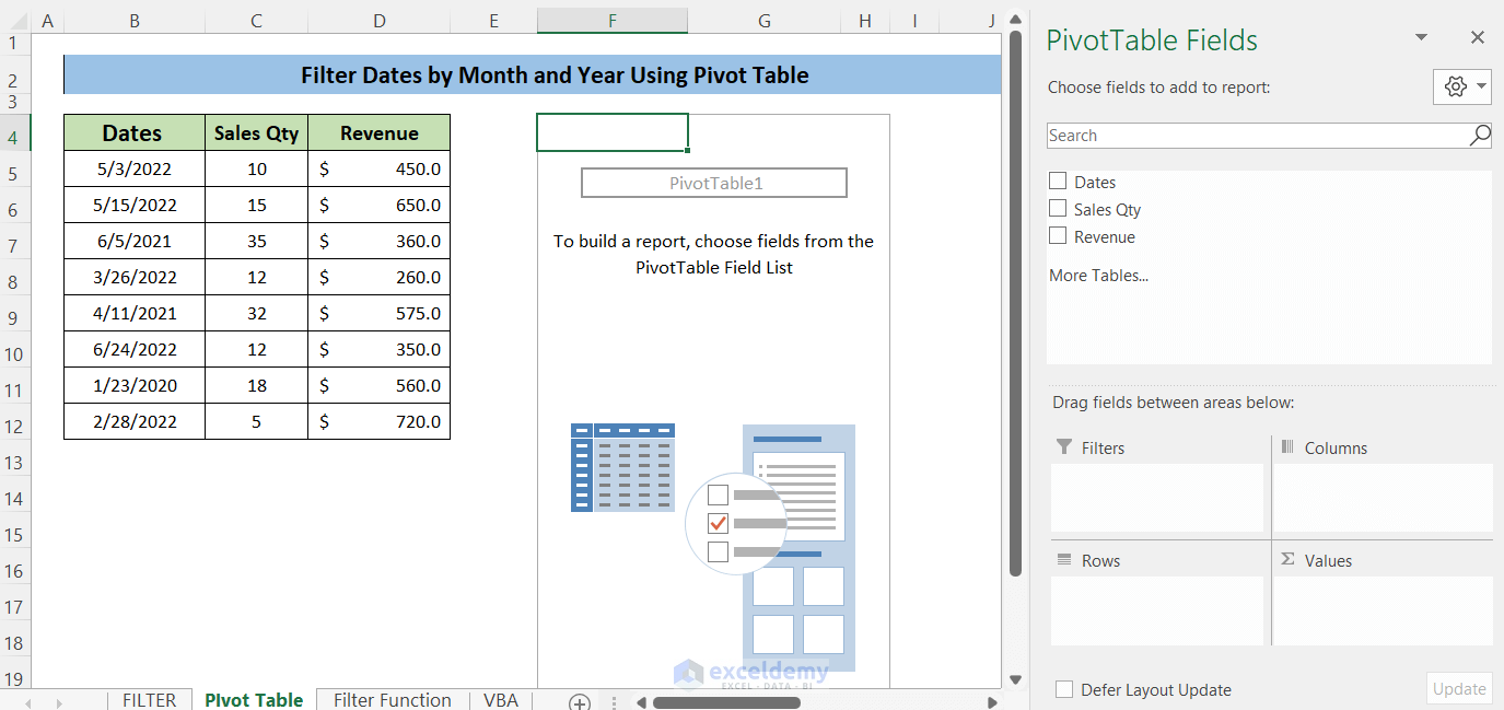 Utilize Excel PIVOT Table Tool