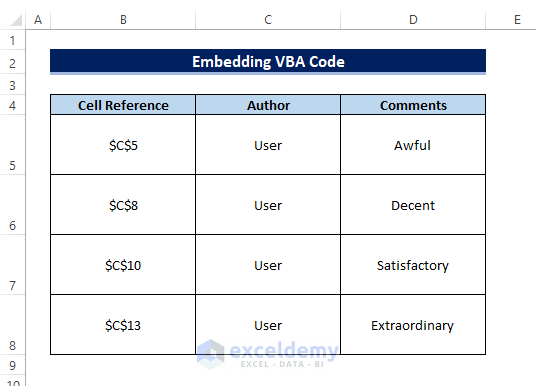 Embedding VBA Code to Find Comments in Excel