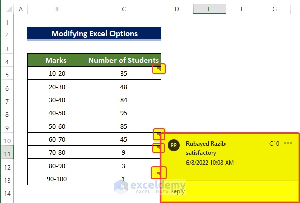 Modifying Excel Options to Find Comments in Excel