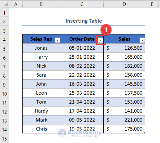 How to Group Dates in Excel Filter Inserting Table