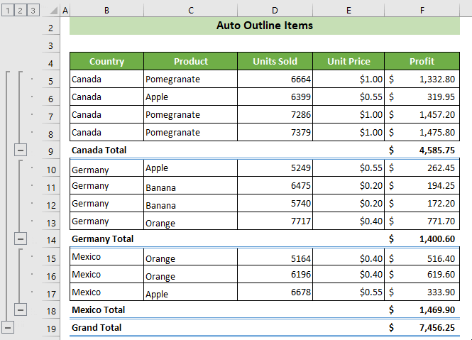 Group Items in Excel