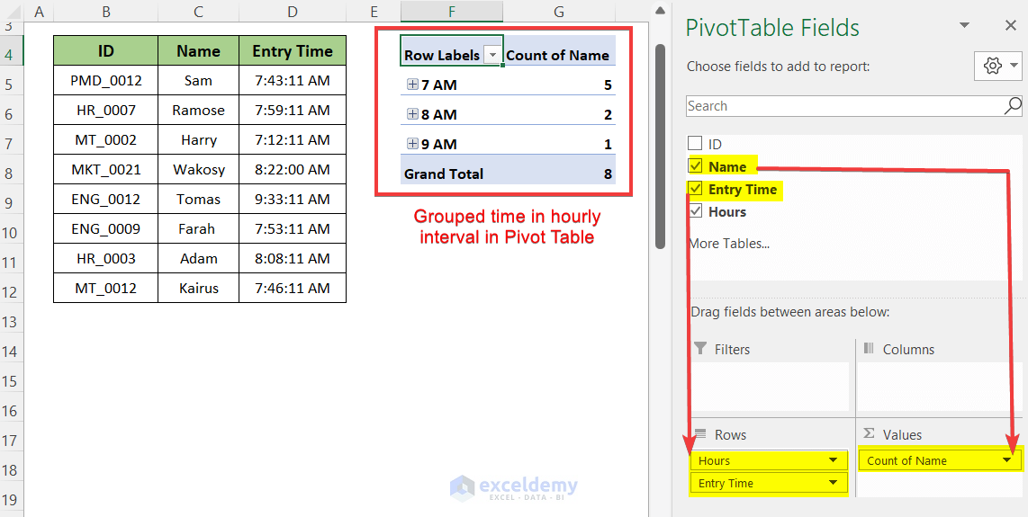 How to Group Time Intervals in Excel 