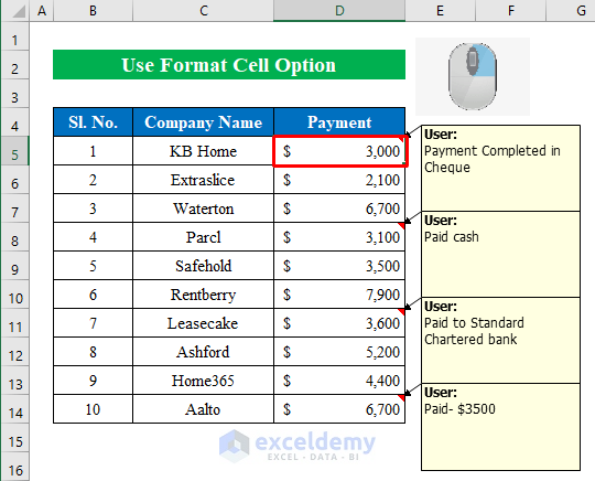 Use Format Cell Option to Hide All Comments in Excel