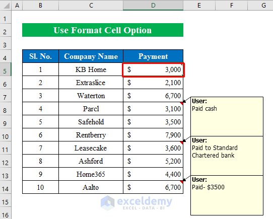 Use Format Cell Option to Hide All Comments in Excel