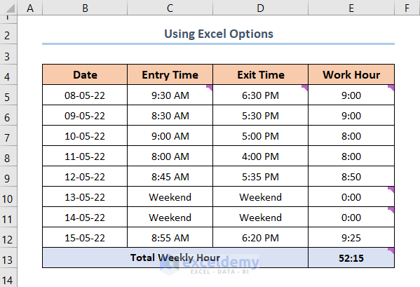 Using Excel Options
