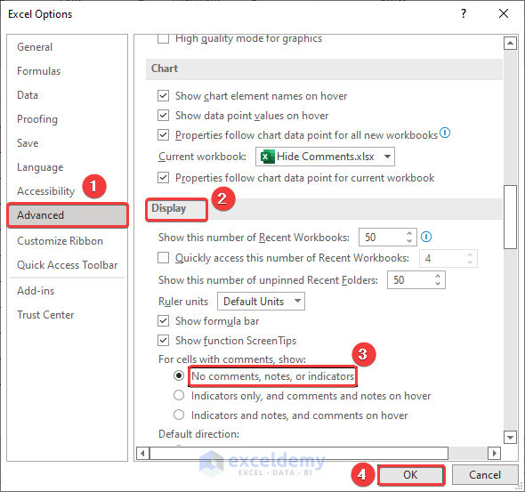 How to Hide Comments in Excel with Excel Options