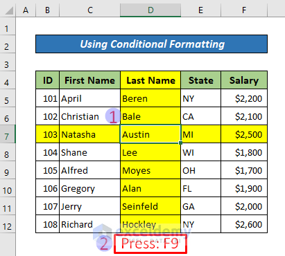 Use Conditional Formatting to Highlight Row and Column of Active Cell with Cursor