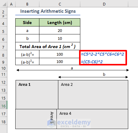 Insert Arithmetic Signs in Excel Formula