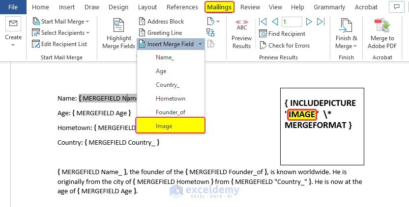 Input the Image Link in Code and Format to Mail Merge Pictures from Excel to Word
