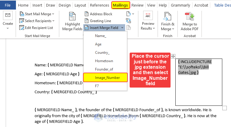 Input the Image Address in Code and Format to Mail Merge Pictures from Excel to Word