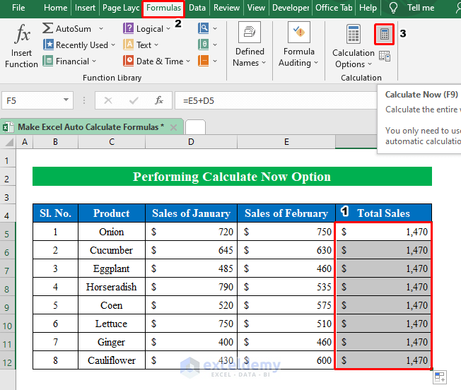 Perform Calculate Now Option to Make Excel Auto Calculate Formulas