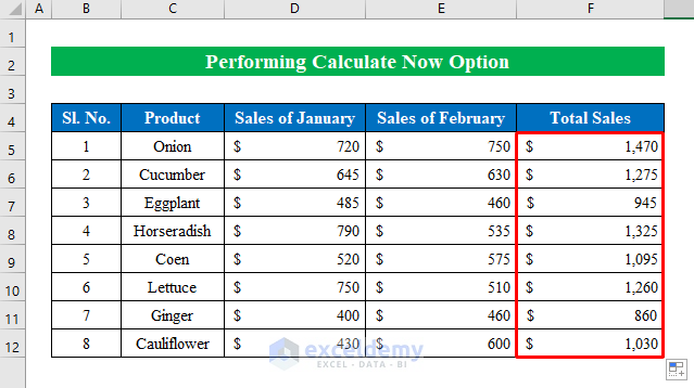 Perform Calculate Now Option to Make Excel Auto Calculate Formulas