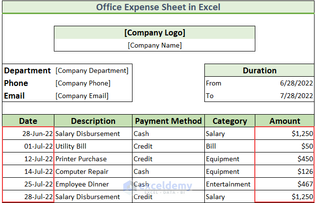 How to Make Office Expense Sheet in Excel 10