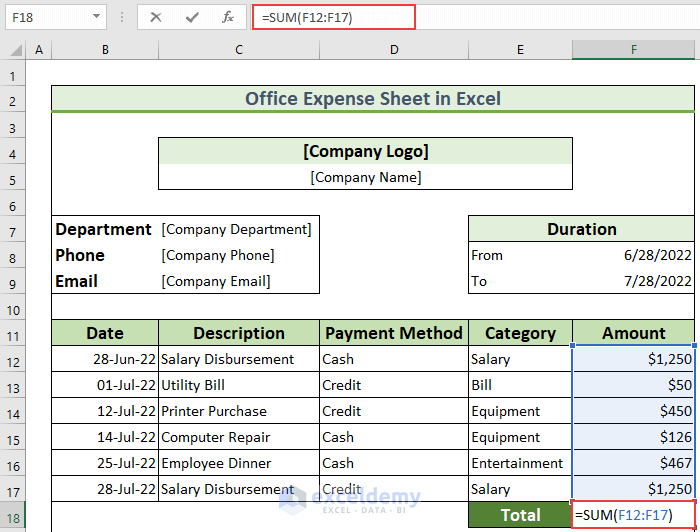 How to Make Office Expense Sheet in Excel 11