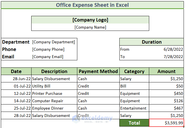 How to Make Office Expense Sheet in Excel 12