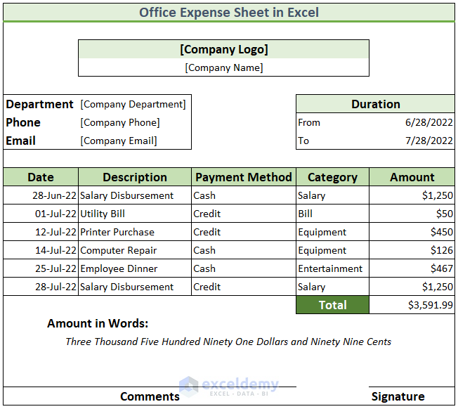 How to Make Office Expense Sheet in Excel