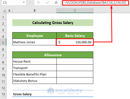 Using VLOOKUP Function to Extract Basic Salary