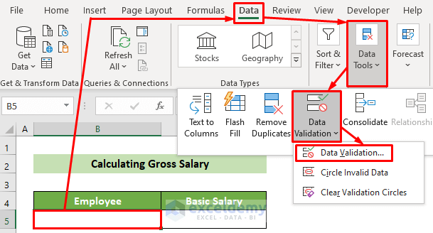Using Data Validation Tool to Select Employee