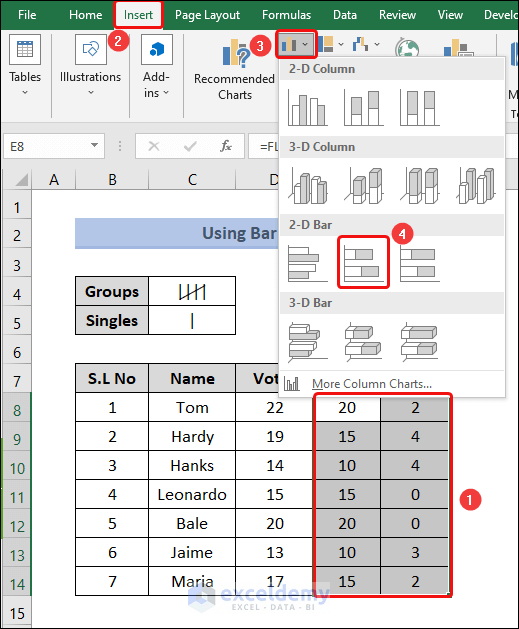 How to Make Tally Marks in Excel Using Bar Chart