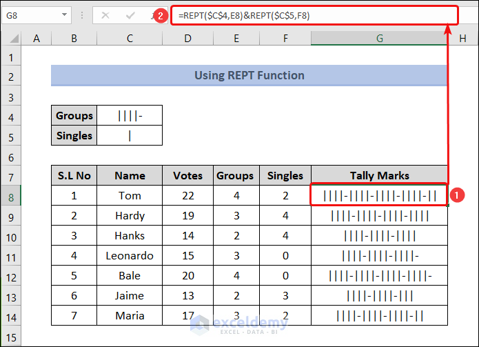 How to Make Tally Marks in Excel Using REPT Function