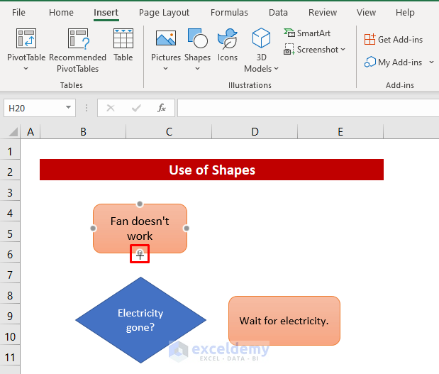 Insert Shapes to Make a Yes No Flowchart in Excel