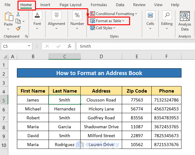 How to Format an Address Book in Excel