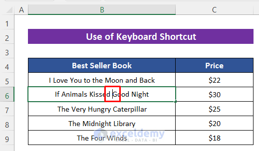 Using Keyboard Shortcut to Move Cursor in Excel Cell