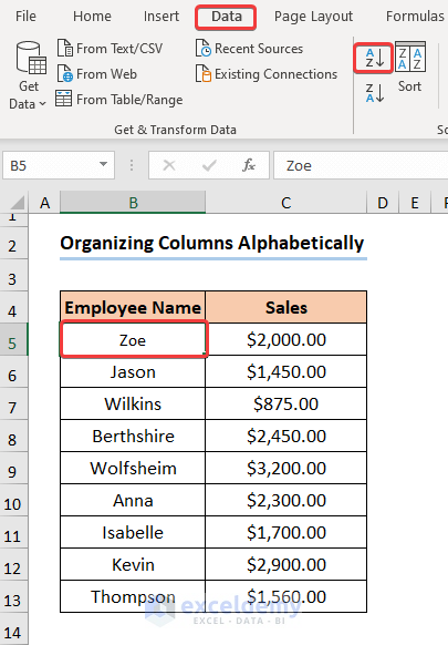 How to Organize Things Alphabetically in Excel by Column