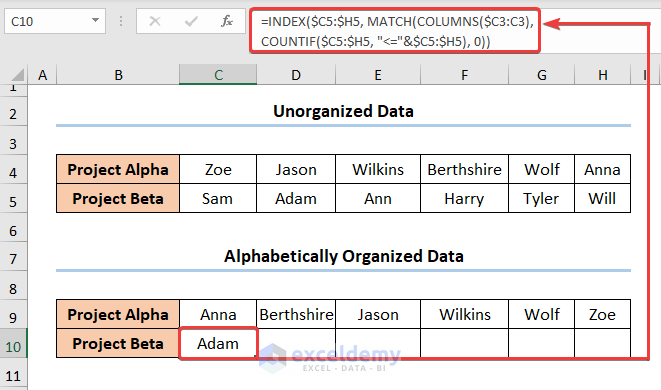 How to Organize Things Alphabetically in Excel by Row
