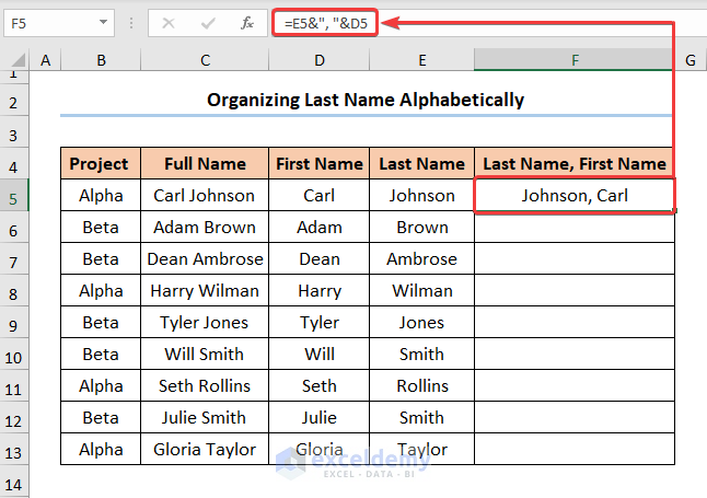 How to Organize Things Alphabetically in Excel by Last Name