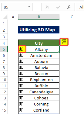 Using 3D Map Chart to Plot Cities on a Map in Excel 