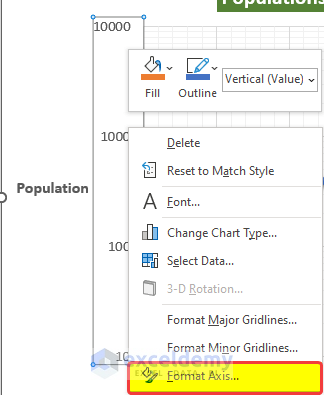 Plot Excel Semi-Log Graph of population