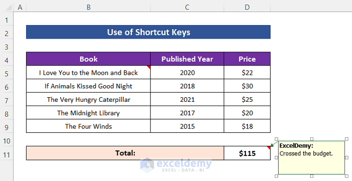 Applying Shortcut Keys to Reference Comments in Excel