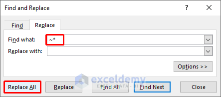 Use Find & Replace Command to Remove Asterisk in Excel