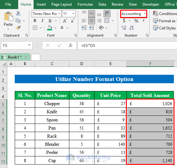 Utilize Number Format Option to Remove Pound Sign in Excel