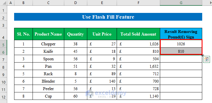 Use Flash Fill Feature to Remove Pound Sign in Excel