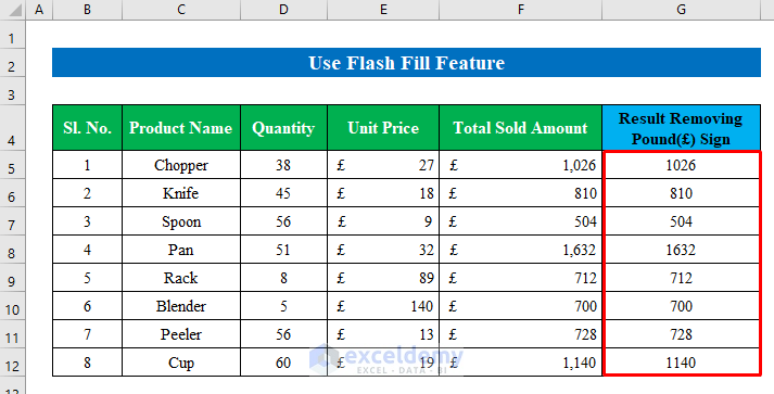 Use Flash Fill Feature to Remove Pound Sign in Excel
