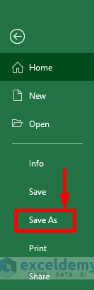 Access the Save As Option