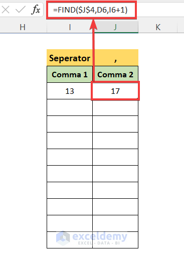 Find the Position of Delimiter Comma