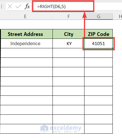 Extract the ZIP Code from the Address Using the RIGHT Function